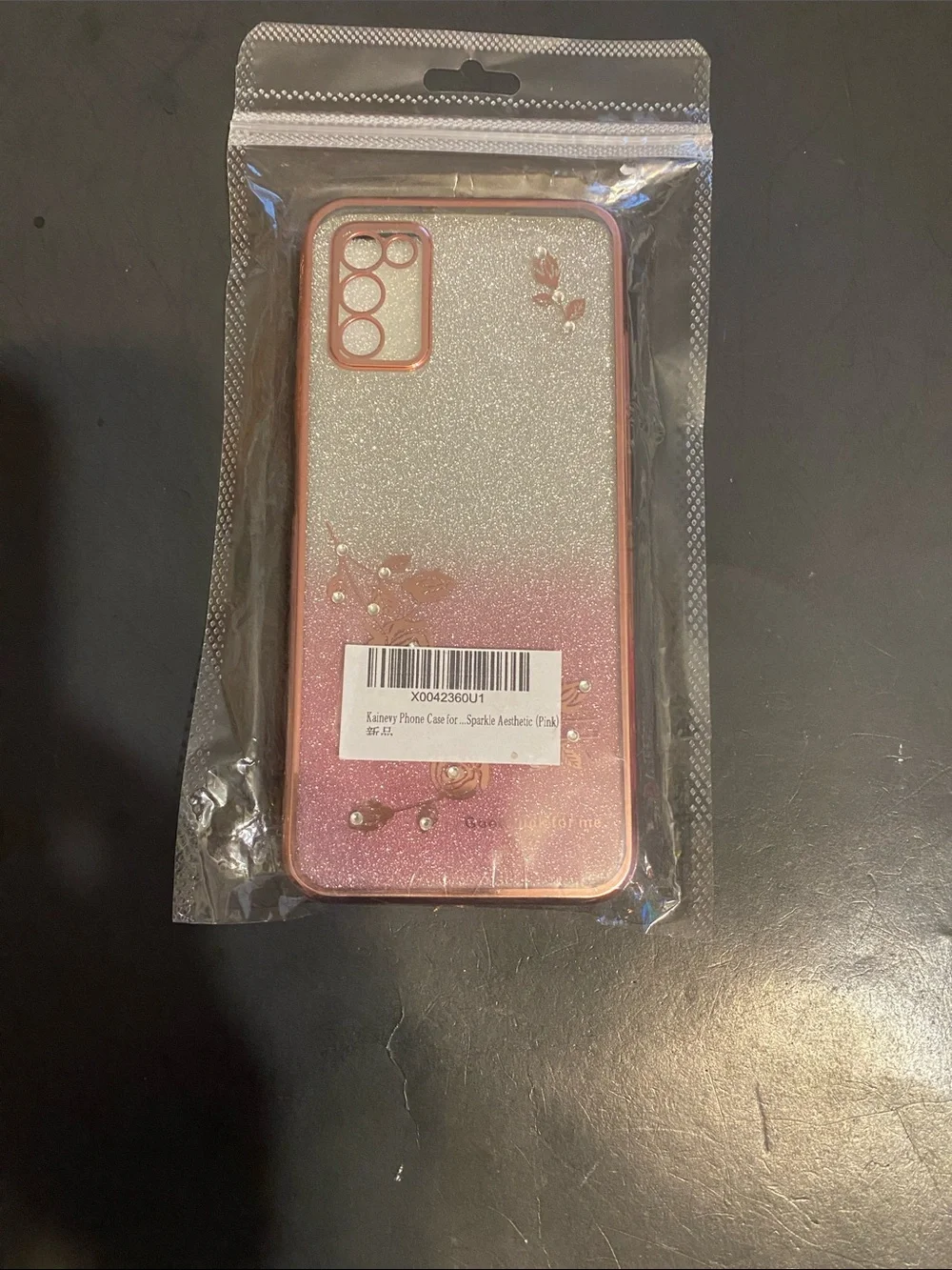 Glitter Pink Gradient Floral Phone Case with Rhinestones